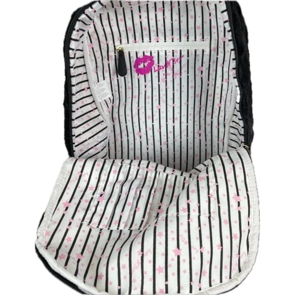 Betsey Johnson Logo Black Cat Unicorn Face Fur & Faux Leather Laptop Backpack - Picture 4 of 5